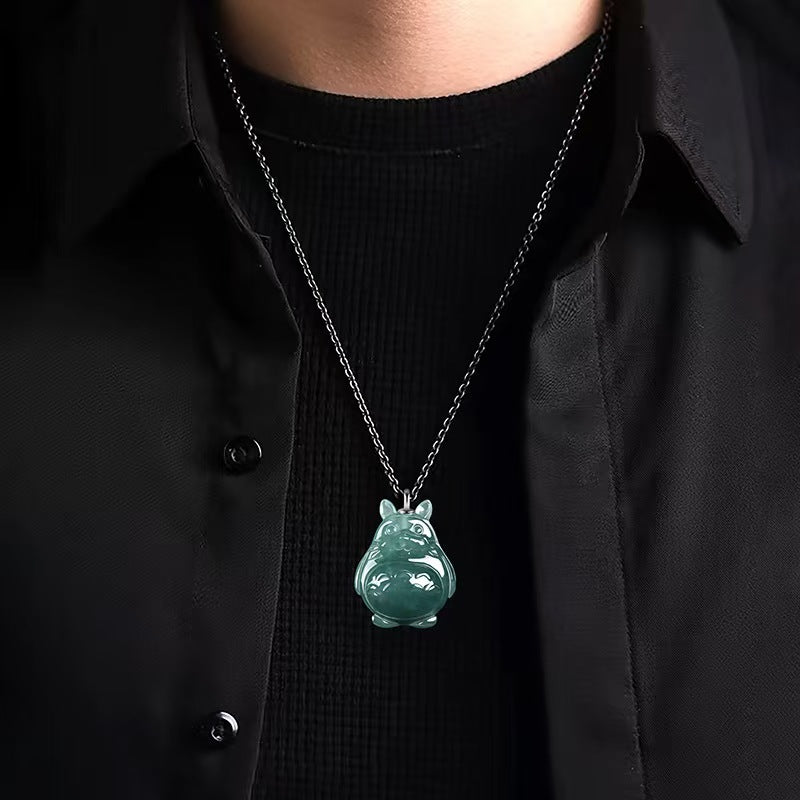 Good Fortune Jade Pendant Necklace,Natural Grade A Certified Myanmar Jadeite