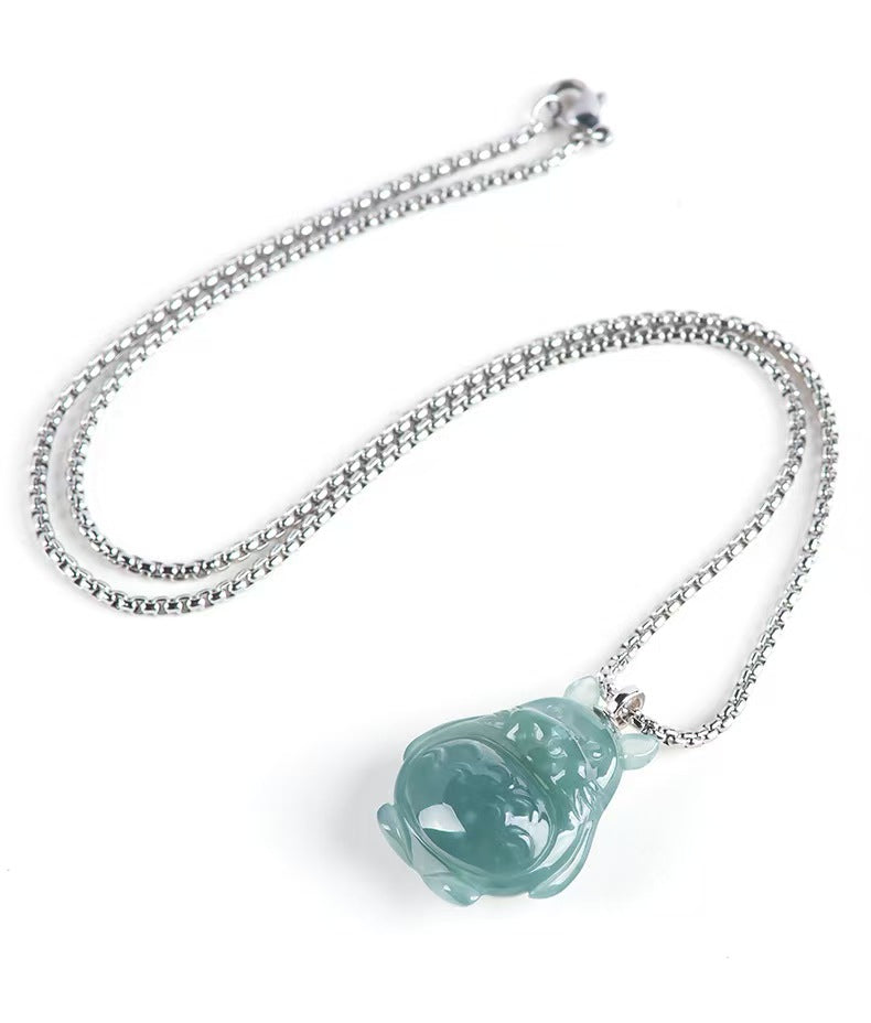 Good Fortune Jade Pendant Necklace,Natural Grade A Certified Myanmar Jadeite