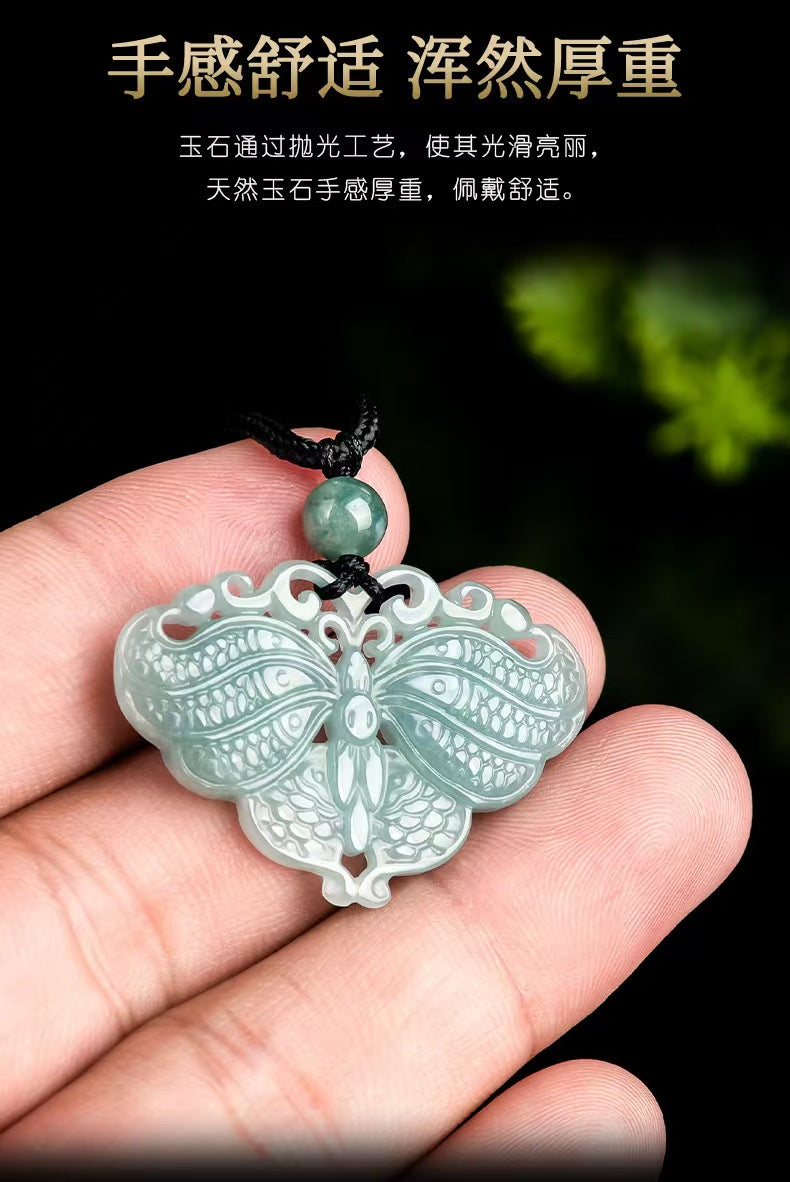 Good Fortune Jade Pendant Necklace,Natural Grade A Certified Myanmar Jadeite