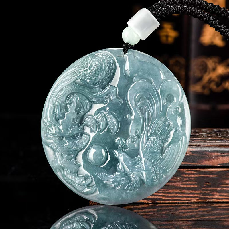 Good Fortune Jade Pendant Necklace,Natural Grade A Certified Myanmar Jadeite