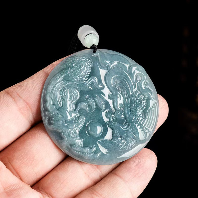 Good Fortune Jade Pendant Necklace,Natural Grade A Certified Myanmar Jadeite