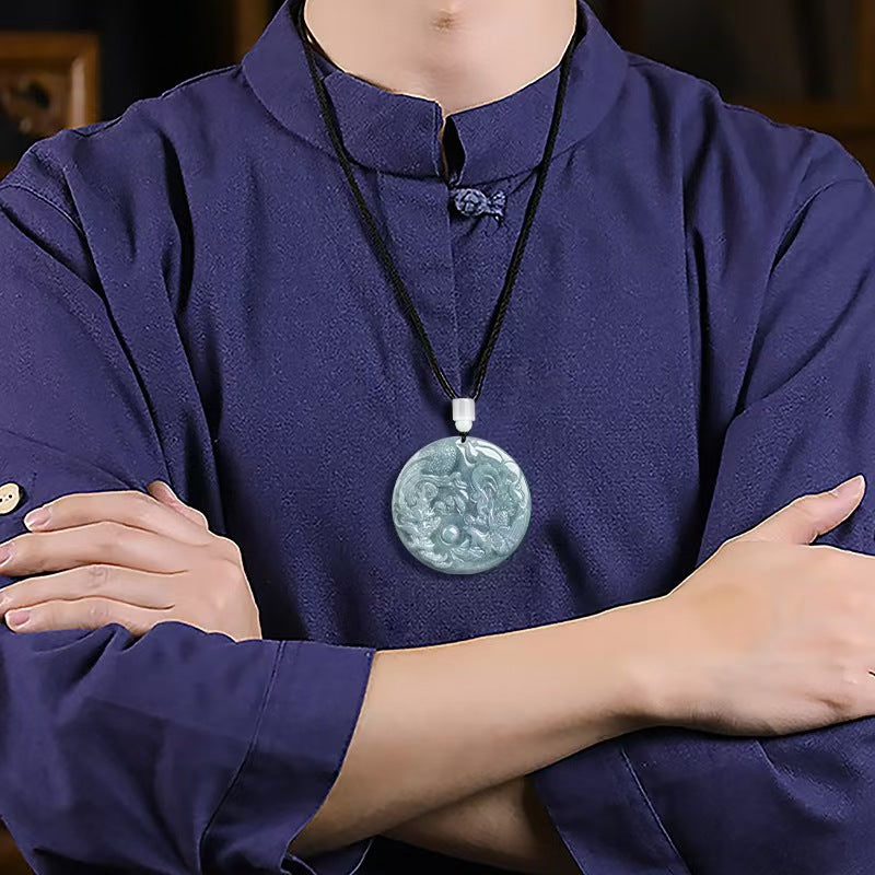 Good Fortune Jade Pendant Necklace,Natural Grade A Certified Myanmar Jadeite