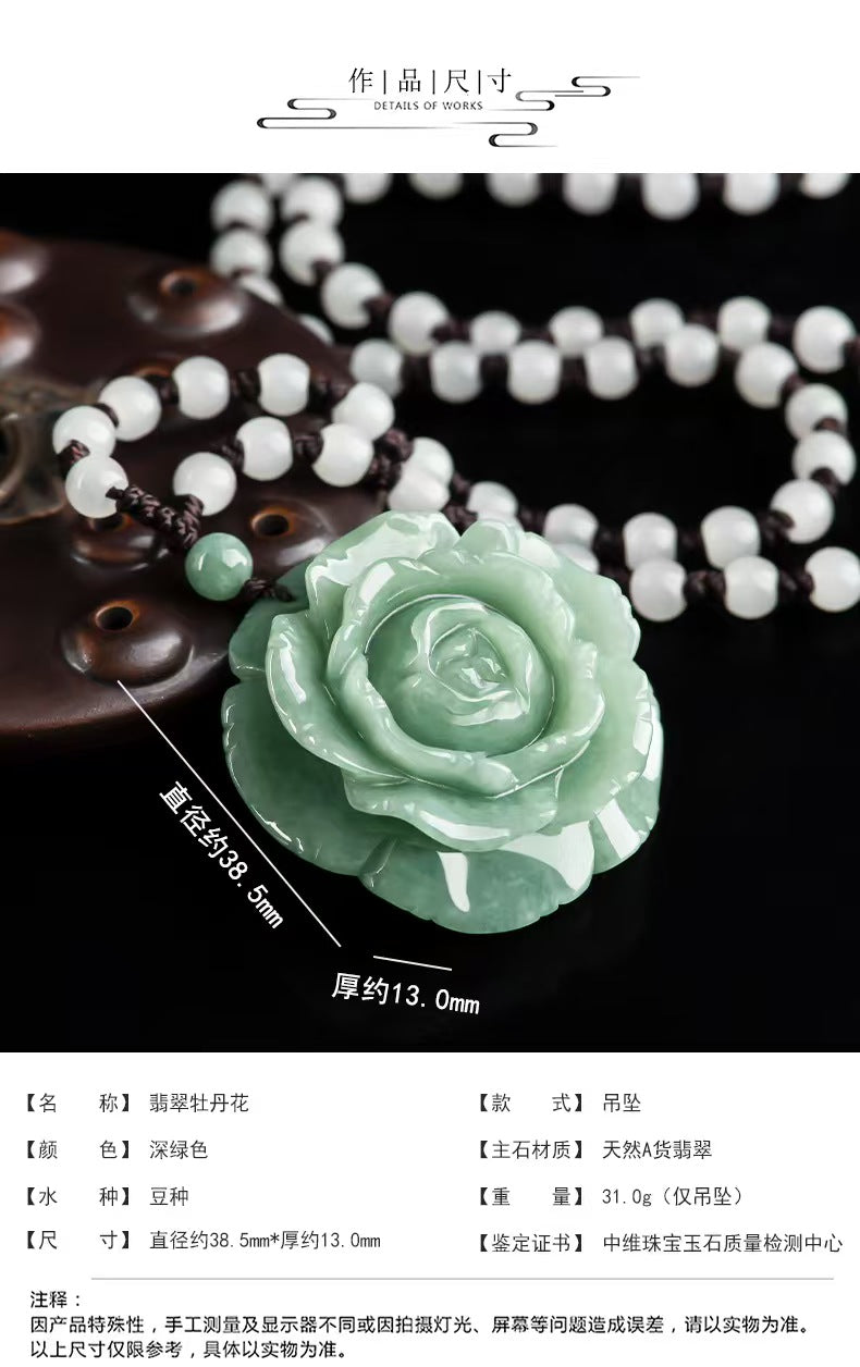 Good Fortune Jade Pendant Necklace,Natural Grade A Certified Myanmar Jadeite