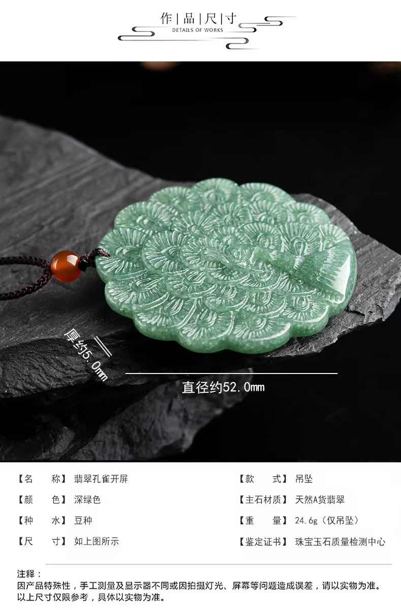 Good Fortune Jade Pendant Necklace,Natural Grade A Certified Myanmar Jadeite
