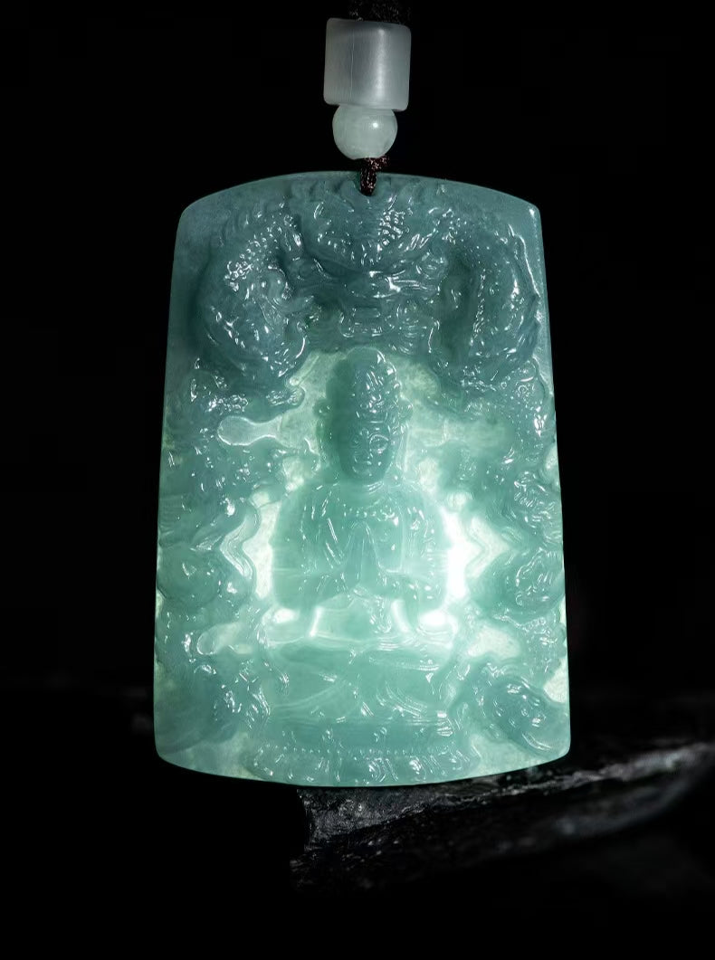 Good Fortune Jade Pendant Necklace,Natural Grade A Certified Myanmar Jadeite