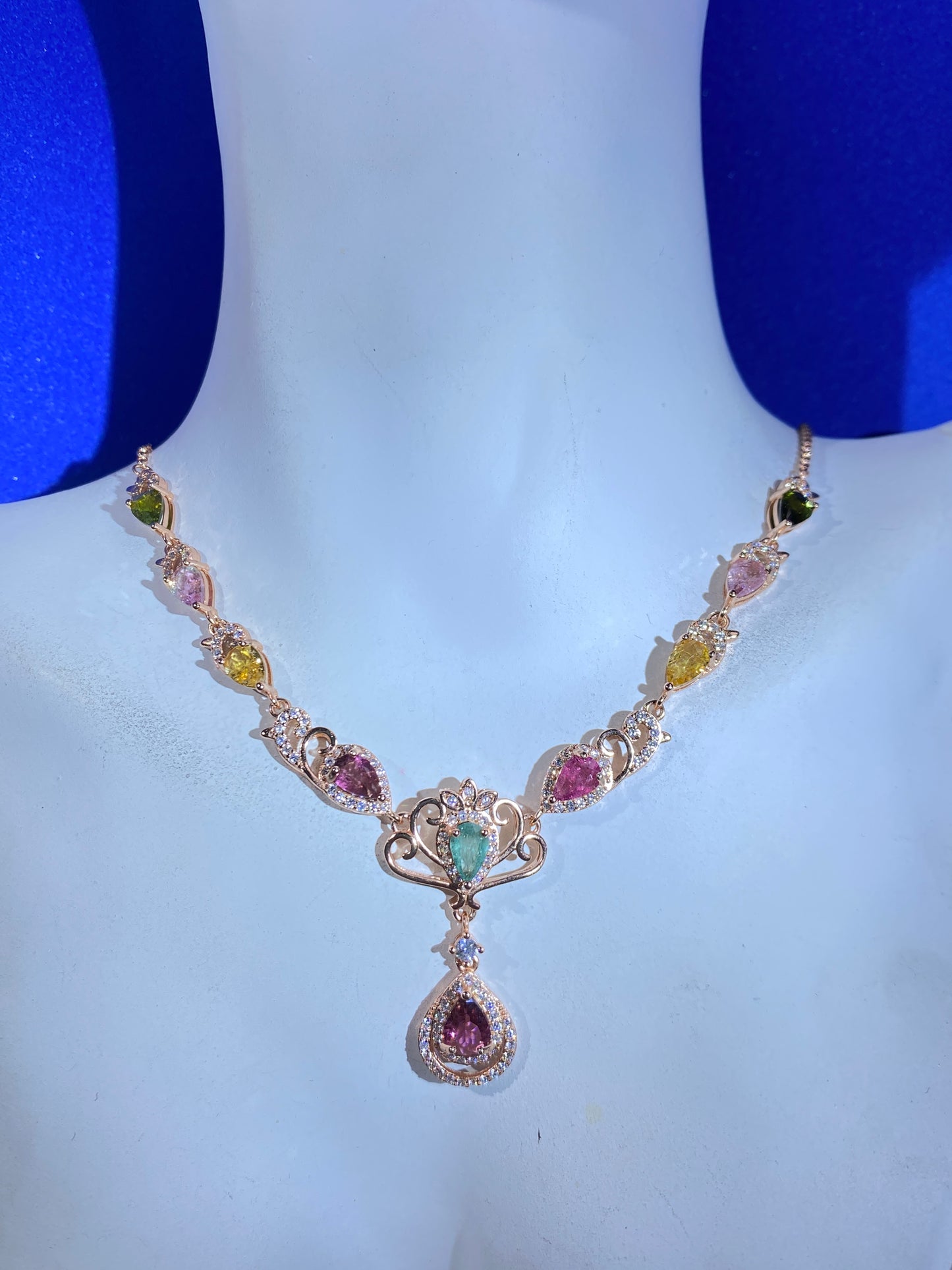 Rose Gold Tourmaline Necklace 925 Sterling Silver & Genuine Tourmaline