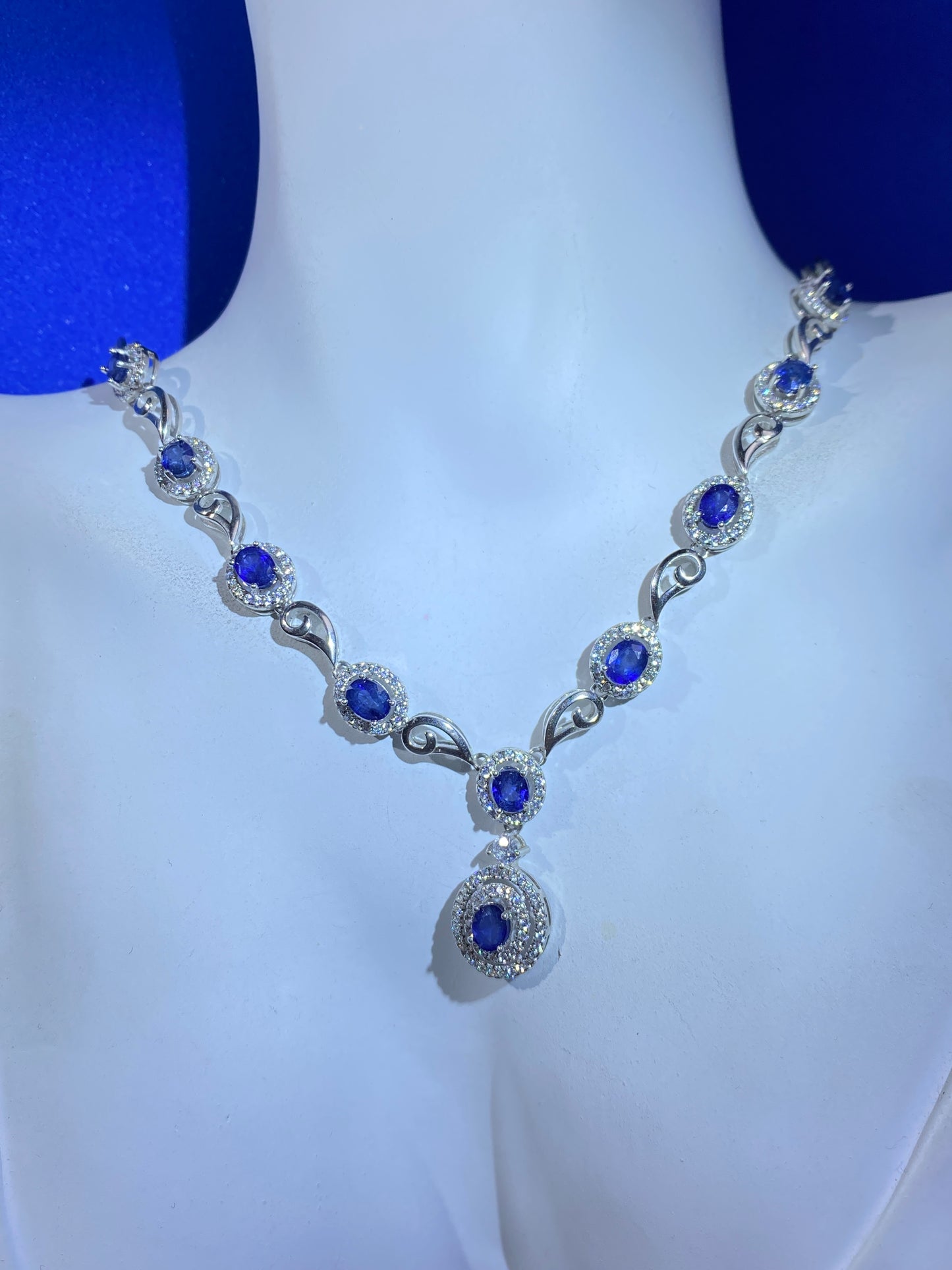 Blue Sapphire Necklace 925 Sterling Silver & Genuine Blue Sapphire