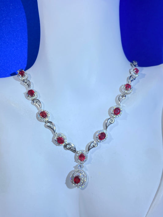 Ruby Necklace 925 Sterling Silver & Genuine Ruby