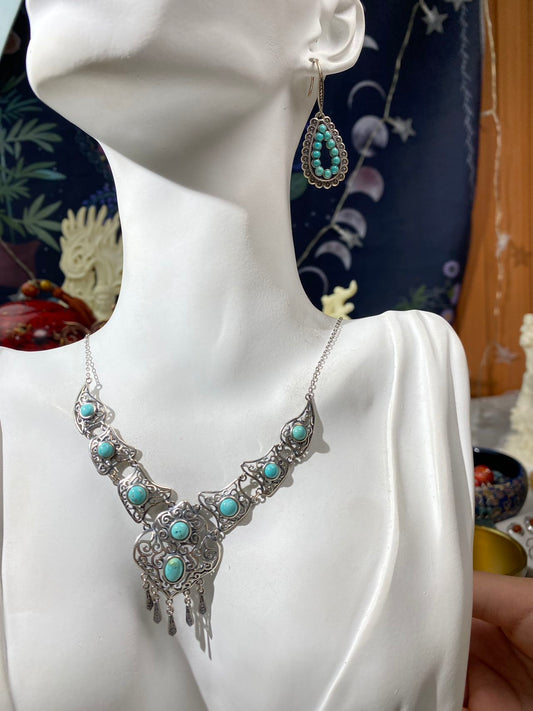 Turquoise Necklace 925 Sterling Silver & Genuine Turquoise