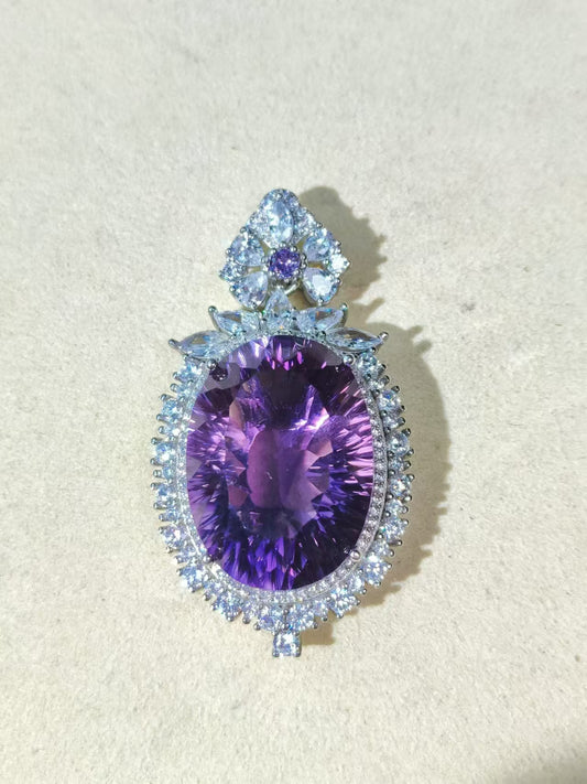 Natural Amethyst Pendant S925 Setting with Zircon Thousand Cutting