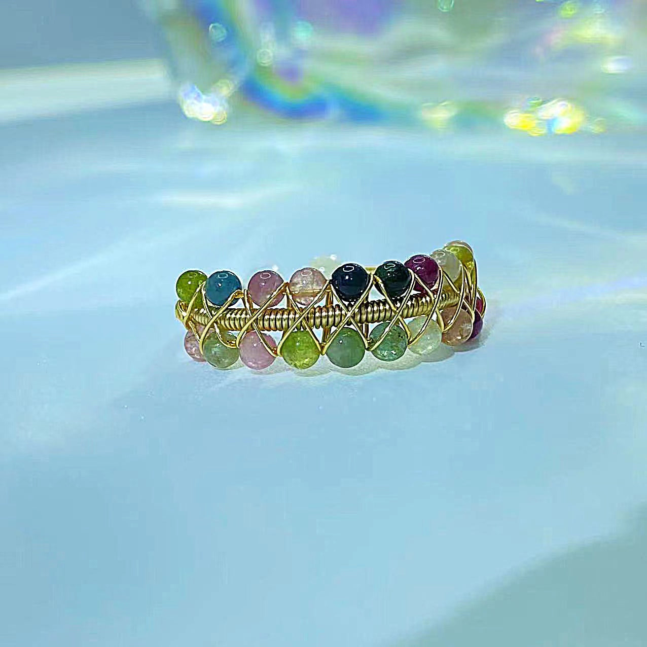 Wire Wrapped Tourmaline Bracelet & Ring SET 14K Gold