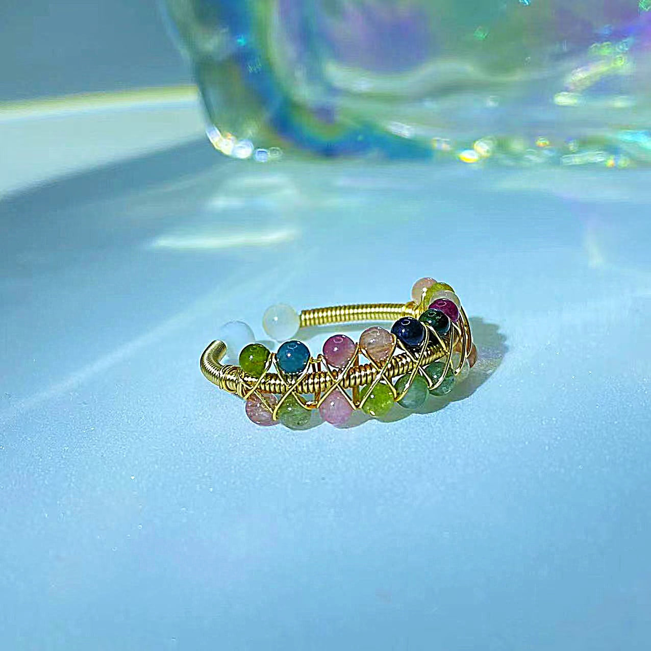 Wire Wrapped Tourmaline Bracelet & Ring SET 14K Gold