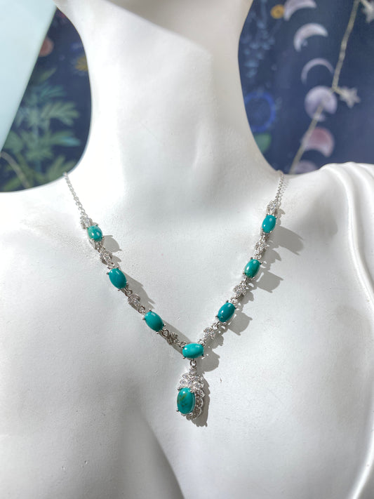 Turquoise Necklace 925 Sterling Silver & Genuine Turquoise