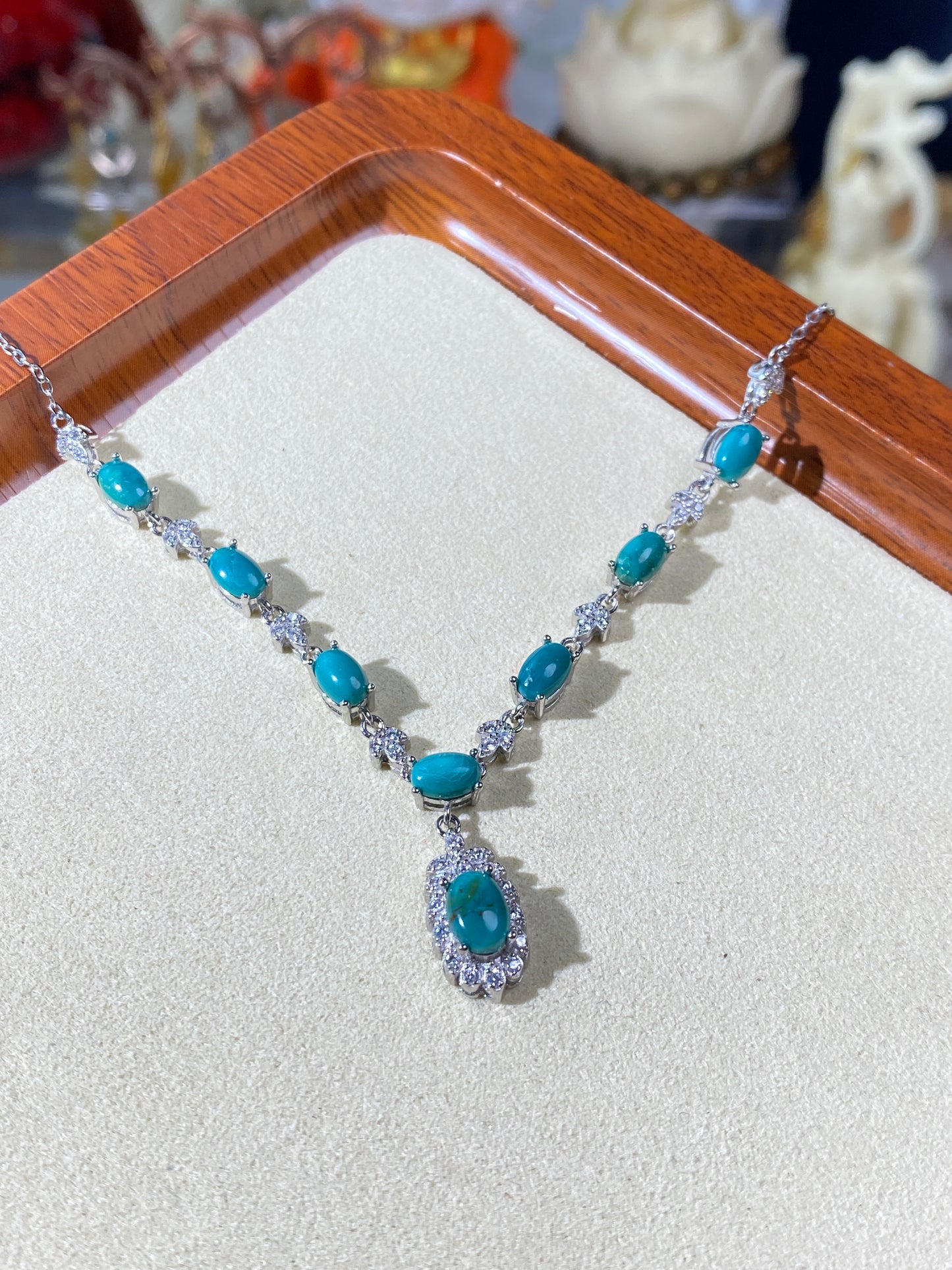 Turquoise Necklace 925 Sterling Silver & Genuine Turquoise