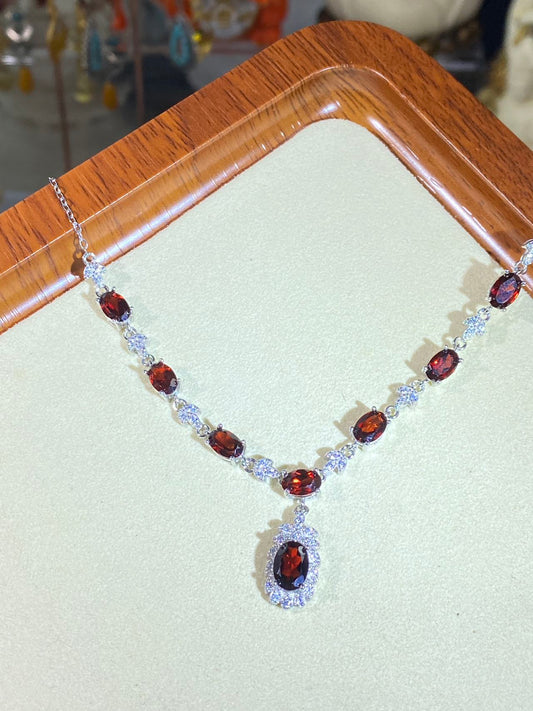 Garnet Necklace 925 Sterling Silver & Genuine Garnet