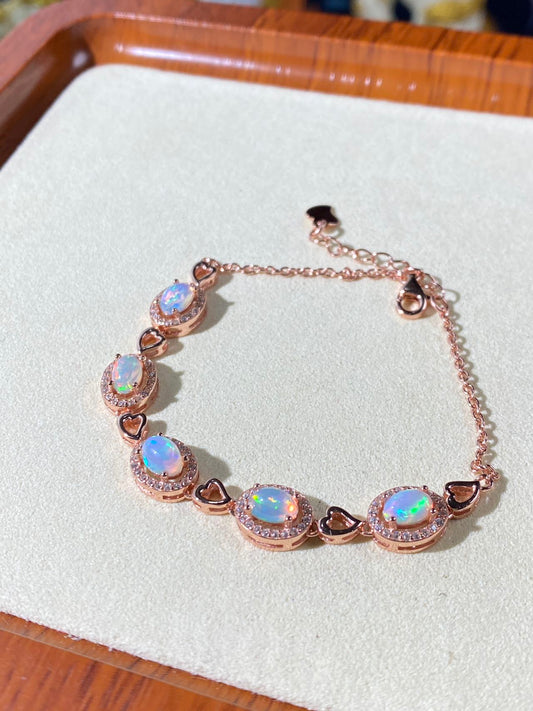 Rose Gold Opal Bracelet 925 Sterling Silver & Genuine Opal