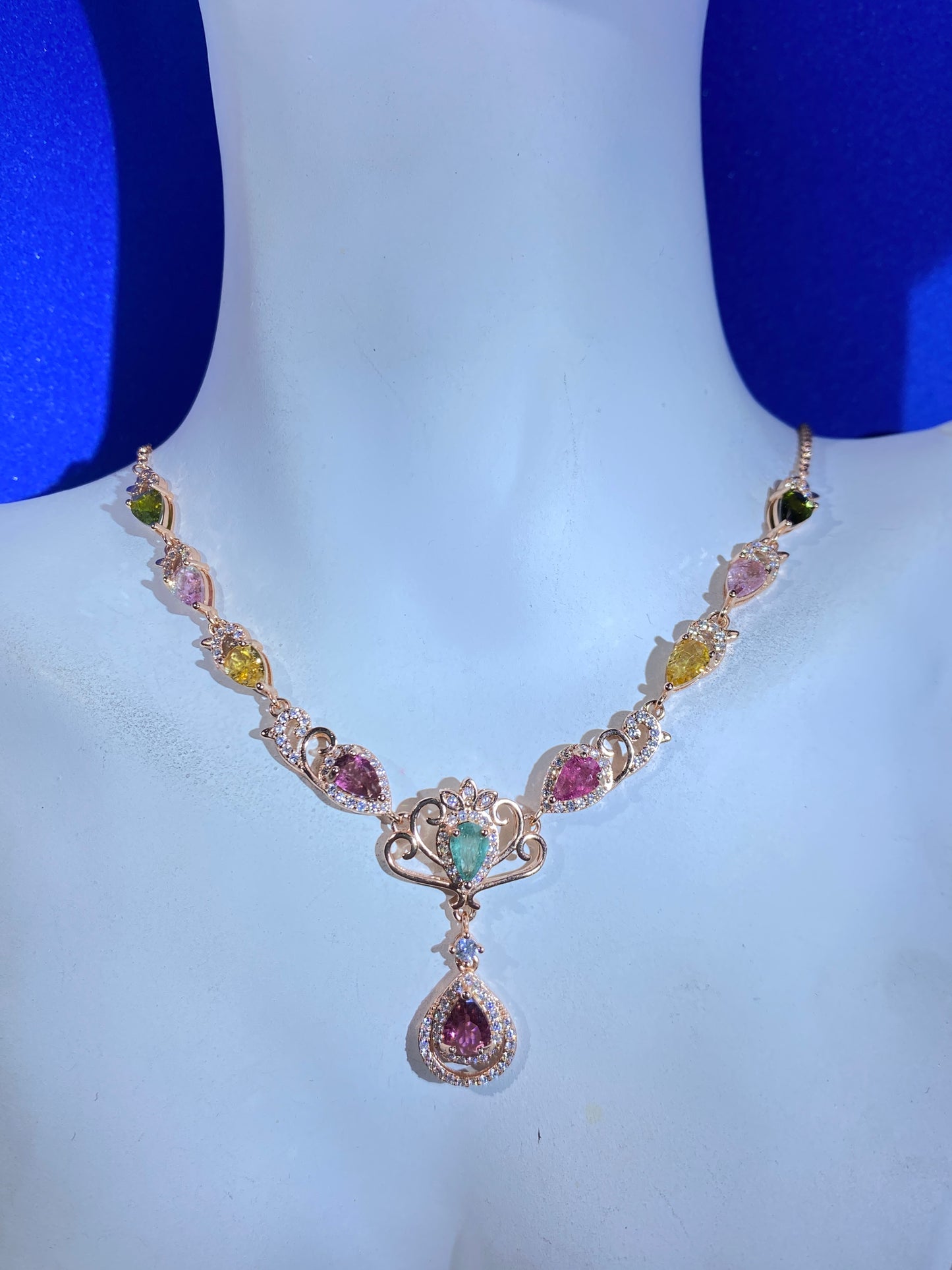 Rose Gold Tourmaline Necklace 925 Sterling Silver & Genuine  Tourmaline