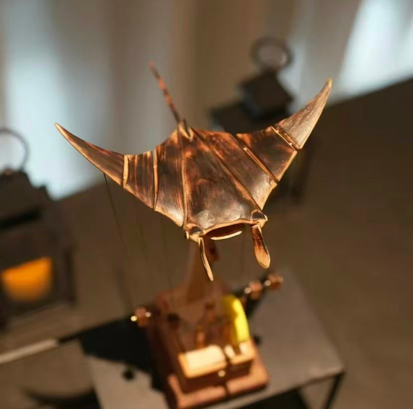 Handcrafted Wooden Manta Ray Automaton – Kinetic Art That Brings the Ocean to Your Home