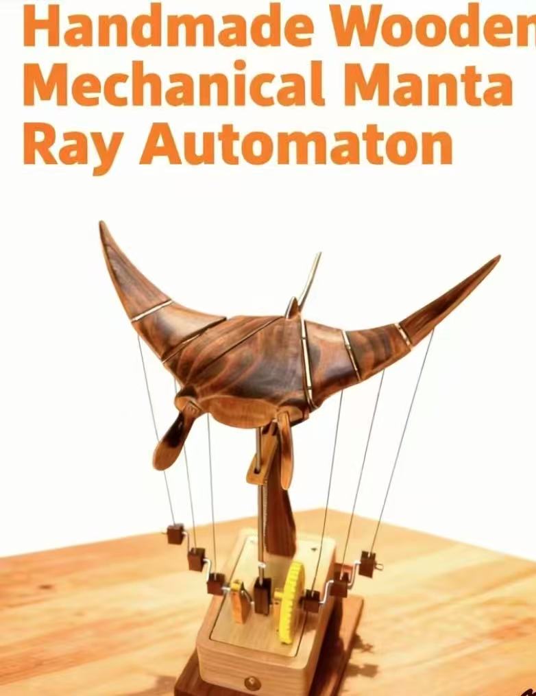 Handcrafted Wooden Manta Ray Automaton – Kinetic Art That Brings the Ocean to Your Home